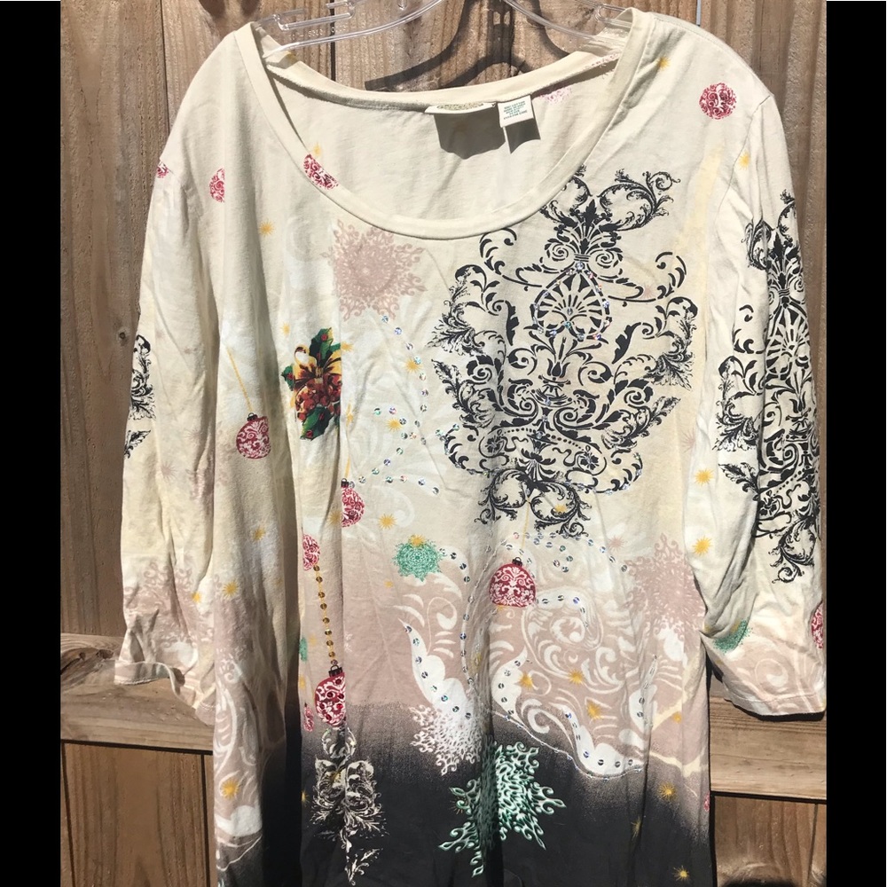 Collections etc. lovely embellished XXL festive top with ornaments 2X
